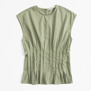 Abercrombie Poplin Pleated Green Blouse